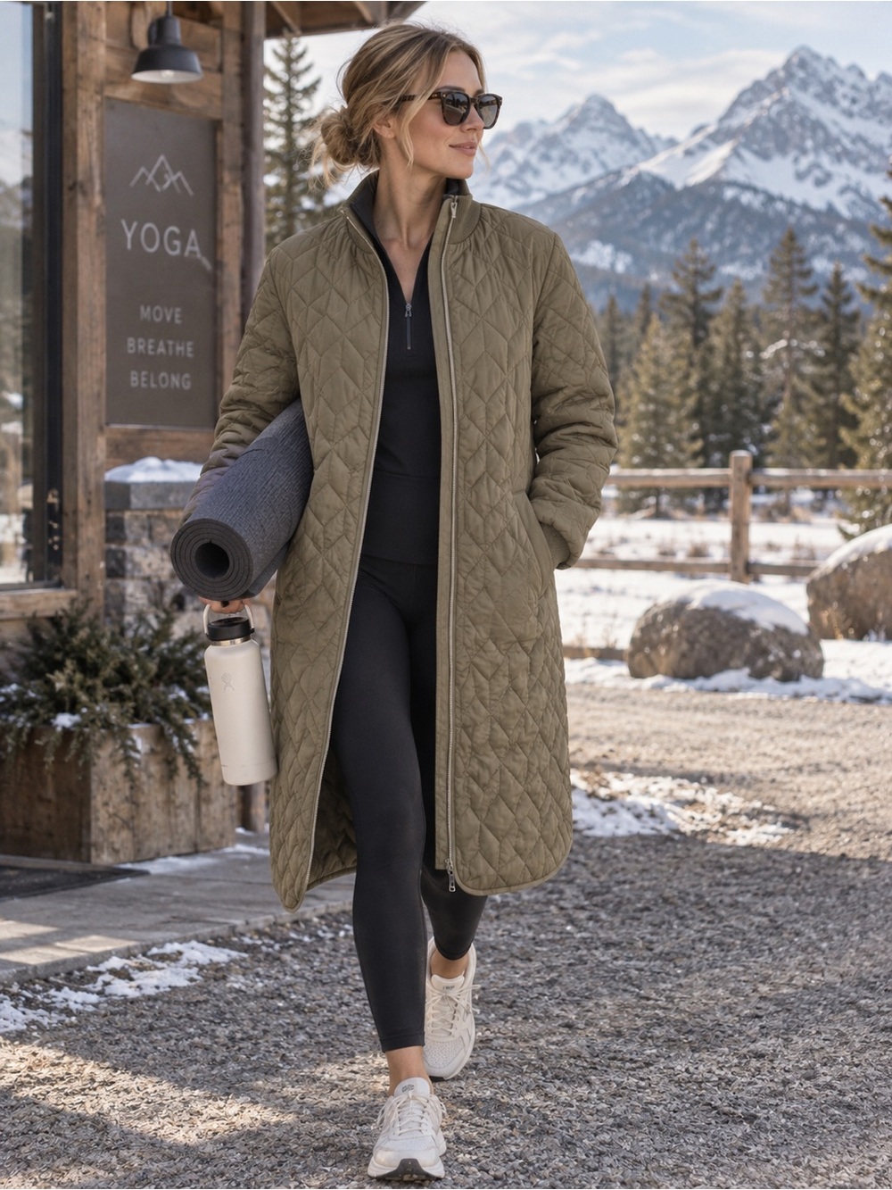 Isle Jacobsen Quilted Long Puffer Coat — Olive